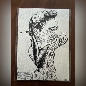Johnny Cash Pen & Ink Original Art Portrait 5x7 in